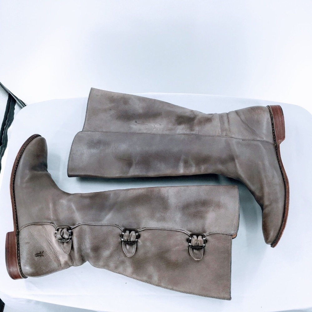 FRYE Womens Tall Riding Boot Paige Grey Leather Buckle Boot Distressed Sz 9 - Picture 6 of 16